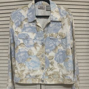 bill blass Light Blue & Beige Floral Jean Jacket
